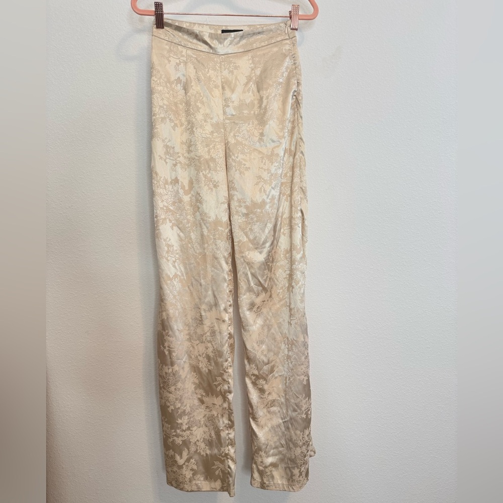 PrettyLittleThing Champagne Satin Jacquard Pants